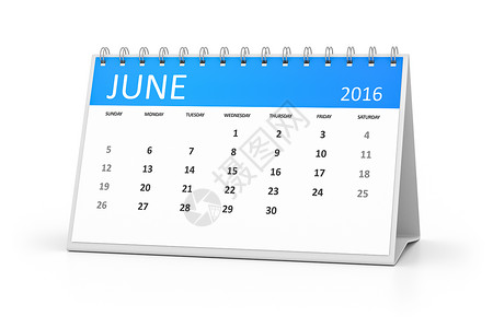蓝色台历2016年6月背景图片