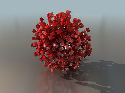 3d区块的抽象领域矩阵粒子球体运动工业大楼技术立方体地球红色背景图片