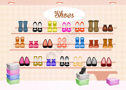 卖鞋鞋鞋店陈列柜销售季节性店铺配件插图购物女士背景