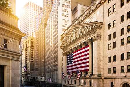 美国股票纽约墙街商业旗帜国家经济银行业贸易股票市中心动荡爱国背景