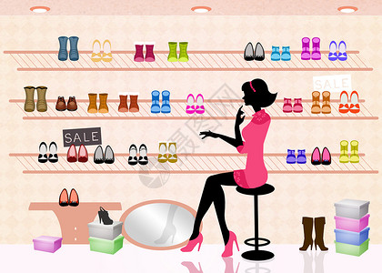 卖鞋妇女鞋店陈列柜季节性店铺插图购物配件女士销售背景
