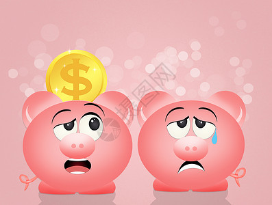 猪猪银行硬币危机货币财政经济金子动物插图小猪粉色背景图片