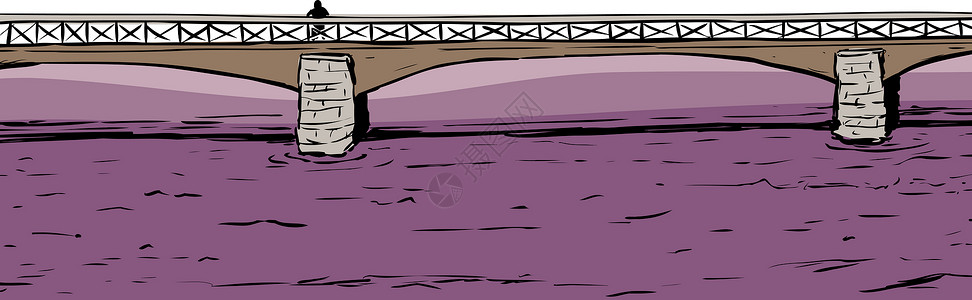 手绘桥水桥上的人背景