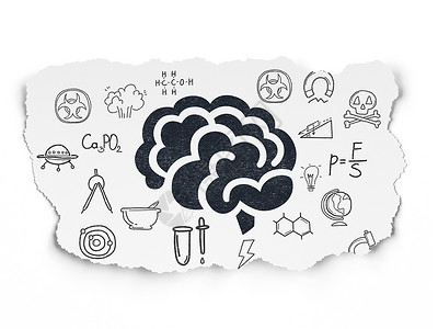脑科学撕纸背景上的科学概念脑卫生保健生活创新实验室制药化学绘画技术风暴背景