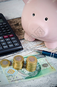 维尼熊和小猪波兰硬币和小猪银行 计算储蓄经济商业银行业平衡玩具预算财富投资订金小猪背景