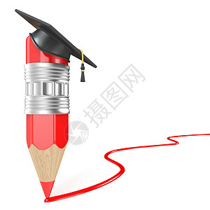 红铅笔和毕业帽 红线 教育诈骗背景图片