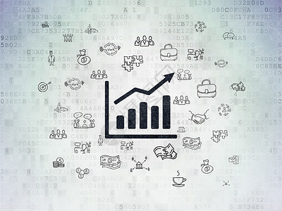 数据增长图标数字数据纸背景上的财务概念增长图代码项目伙伴领导者图表技术电脑绘画战略公司背景