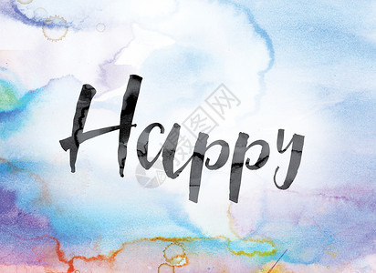 兔年快乐带字快乐的多彩水彩和墨水字艺术背景