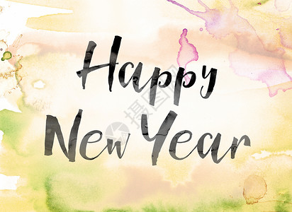 新年快乐彩色水彩和水墨字 Ar背景图片