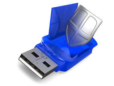 授权登录白色背景上的 usb 闪存驱动器 孤立的 3D 图像插头电脑防御记忆配饰安全密码封锁插图驾驶背景