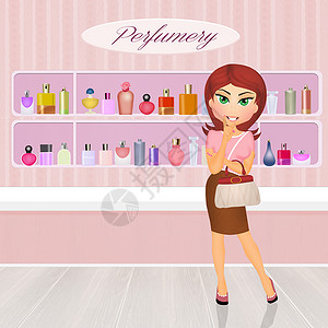 香香水店插图女士购物陈列柜店铺女孩气味女性商业背景图片