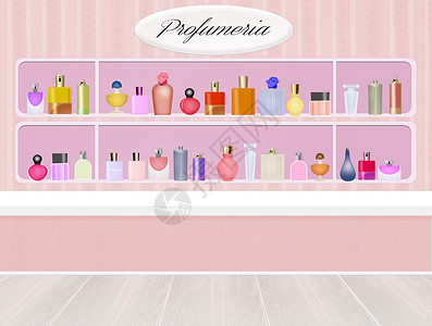 香水插图女性购物商业气味店铺陈列柜背景图片