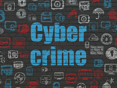 图标和网络系统在背景墙上的安全概念网络犯罪财产建筑黑色保卫攻击草图绘画蓝色涂鸦政策背景