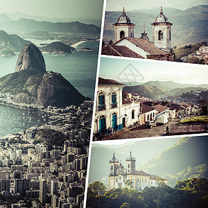 里约热内卢巴西图像拼合     旅行背景拼贴画建筑团体拉丁天空假期天线地标海滩基督背景图片