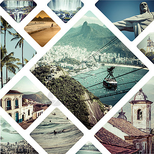 里约热内卢巴西图像拼合     旅行背景天线游客海岸线海滩地标城市拉丁面包景观建筑背景图片