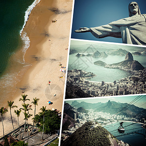 里约热内卢巴西图像拼合     旅行背景天空全景地标景观基督旅游城市游客海岸线拼贴画背景图片