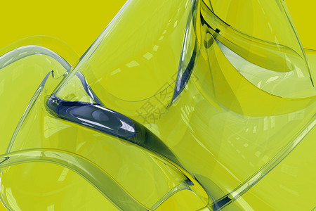 绿玻璃背景玻璃状绿色淡黄色波浪状水平插图背景图片