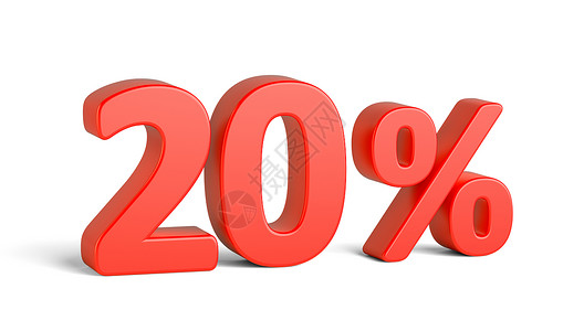 白色背景上的红色百分之二十标志3d营销销售价格形状数字金融零售店铺庆典背景