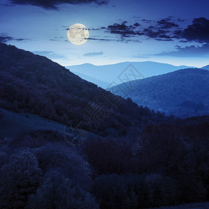 月亮谷夜里山坡上的秋天森林背景