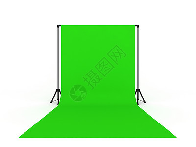 柔光箱卡盘照片工作室与绿屏 一个孤立的白色背景 3D投影三脚架闪光聚光灯色度镁光灯工具技术电气房间手电筒背景