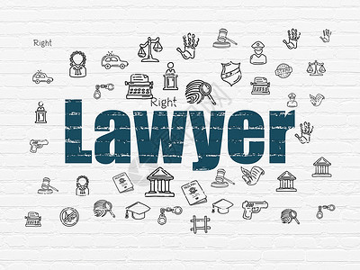 法律图标在背景墙上的法律概念律师知识分子草图法庭保卫蓝色执法保险防御法理法官背景