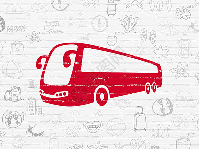 旅游度假图标背景墙上的度假概念巴士乘客假期涂鸦绘画运输世界冒险车辆旅行闲暇背景