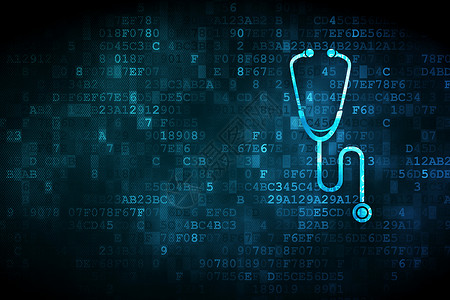 医学图标数字背景下的医疗保健概念听诊器技术医生工具科学制药康复屏幕数据援助药店背景