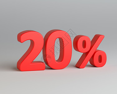 灰色背景上的红色百分之二十标志庆典金融零售店铺形状营销价格数字销售3d背景