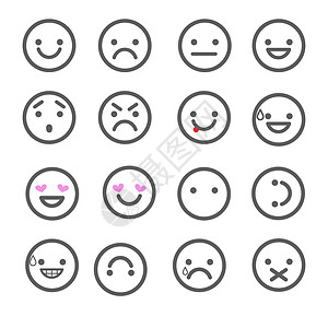 表情评价图标为应用程序和聊天设置情绪图标 不同情绪的图释在白色背景下被隔离网络情感卡通片符号插图幸福笑脸表情互联网圆圈背景