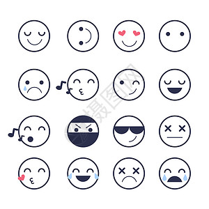 表情评价图标为应用程序和聊天设置情绪图标 不同情绪的图释在白色背景下被隔离乐趣插图互联网表情笑脸卡通片圆圈涂鸦舌头情感背景