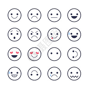 表情评价图标为应用程序和聊天设置情绪图标 不同情绪的图释在白色背景下被隔离网络情感笑脸舌头圆圈符号插图幸福互联网涂鸦背景