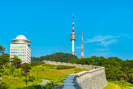 南韩首尔南山塔景观天际地标城市旅行天空高清图片