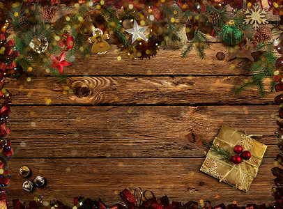 祝贺圣诞节背景图片  3D渲染植物雪花礼物村庄款待松果新年金子假期3d背景图片