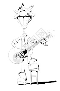 可大宝卡通形象配图图片吉他手微笑黑与白声学音乐快乐绘画卡通片漫画白色玩家背景