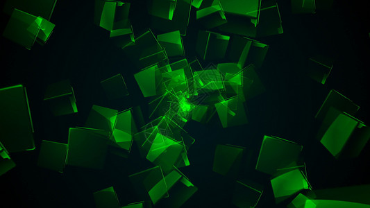 绿色魔法状光效飞行的绿色矩形立方体派对光效魔法视频图形庆典正方形反射魅力灰尘背景