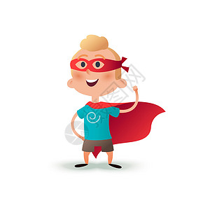 超人服装卡通超级英雄男孩站着 斗篷在风中飘扬 快乐的小英雄孩子 红色超人斗篷中的儿童角色派对男生想像力力量披风学习插图优胜者胜利孩子们背景