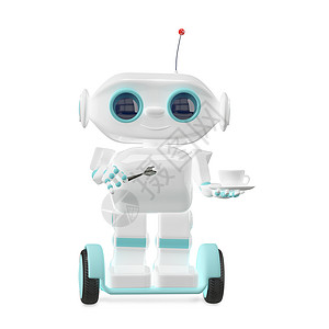 机器人服务员3D 带有咖啡的小机器人背景