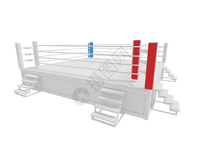 白色背景孤立的拳击环成就场景绳索斗争竞技场蓝色3d运动正方形红色背景图片