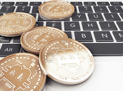 3d 电脑键盘上比特币金币的平板钱包矿业加密银行业货币商业屏幕笔记本汇款密码背景图片