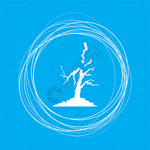在蓝色背景上闪电和树图标 在文字位置周围有抽象的圆圈情感高清图片素材