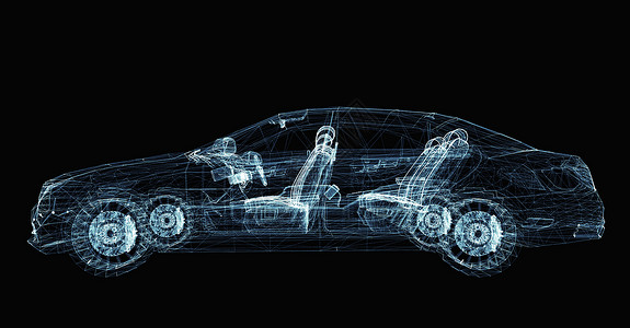车辆网由发光线和点组成的抽象汽车运输技术服务多边形3d驾驶黑色运动粒子蓝色背景