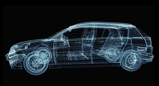 车辆网由发光线和点组成的抽象汽车蓝色多边形黑色三角形网络3d服务驾驶速度车辆背景