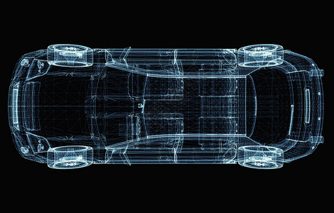 汽车内部图由发光线和点组成的抽象汽车蓝色技术服务速度网络黑色多边形3d运动粒子背景