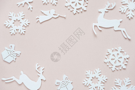 粉红和白色圣诞节框架假期壁纸粉色庆典天使飞行作品季节毛毡雪花背景图片