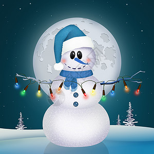 圣诞节雪人庆典月亮月光插图明信片帽子背景图片
