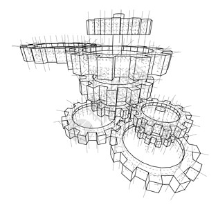 双层圆形示意图3D 齿轮  3d 它制作图案艺术草图装置商业机器绘画工业圆形草稿力学背景