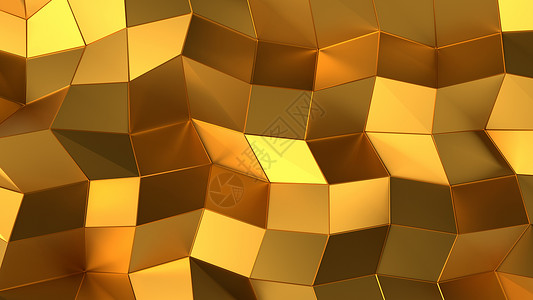 黄色金属三角形豪华金色抽象三角背景三角形宏观3d技术立方体盒子钻石奢华反射顶点背景