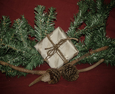圣诞节装饰品 由圣诞树和礼品盒制成季节传统婴儿动物乐趣毛皮帽子礼物卡片庆典新的高清图片素材