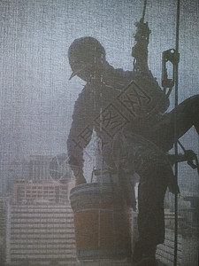 窗台办公大楼清洁人员图像的休光片服务设施危险工作建筑工人城市清洁工海绵高楼背景图片