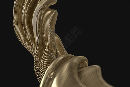 金色金星波线3d 渲染金色金属波浪表面流动海浪技术圆形曲线材料创造力波浪状线条3d背景